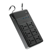 Powerology 2500W 6AC Power Strip with Retractable Cables & USB Fast Charging – Black