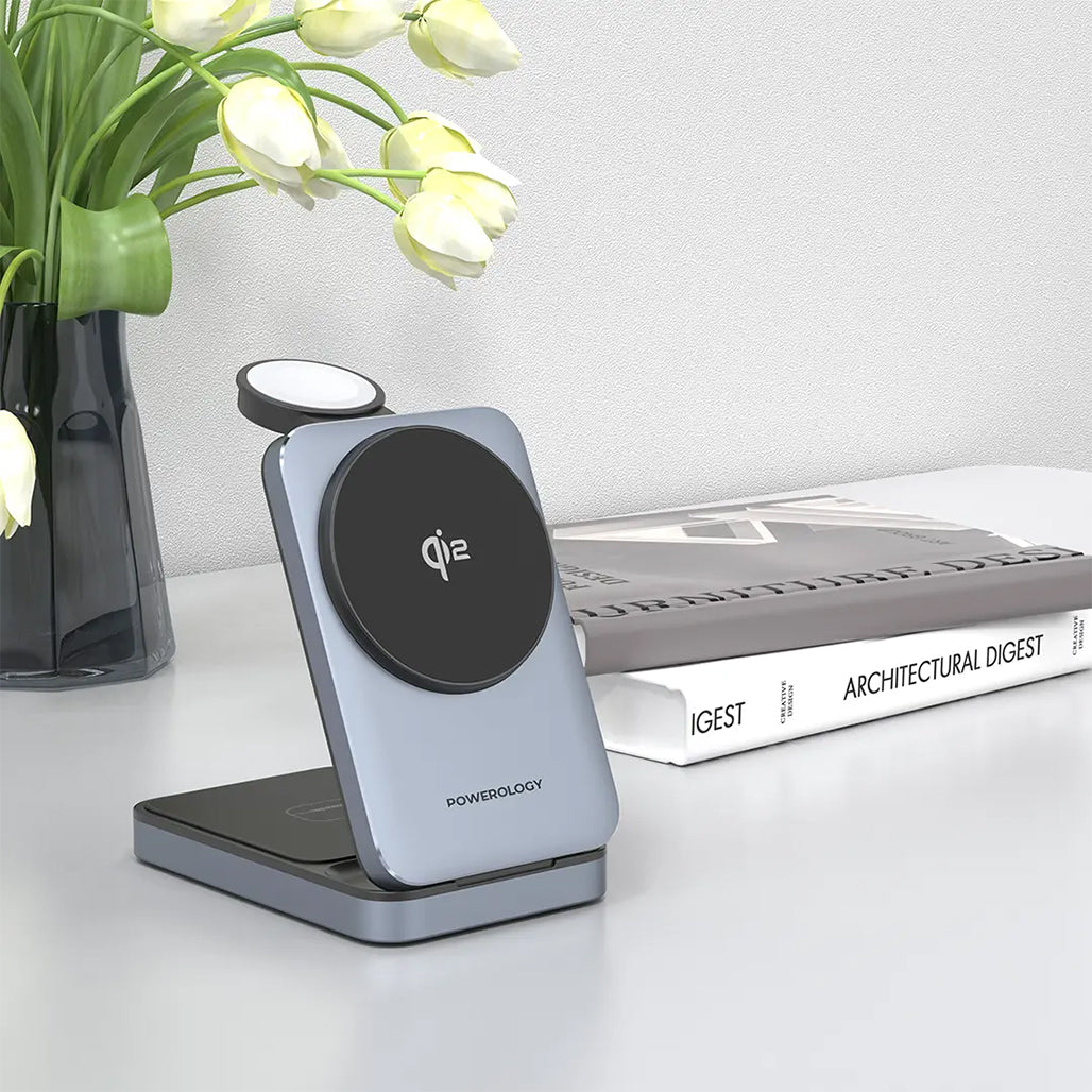 A Photo Of Powerology Qi2 Fast Charging Multi-Device Hub – Compact Wireless Charger for Apple Devices