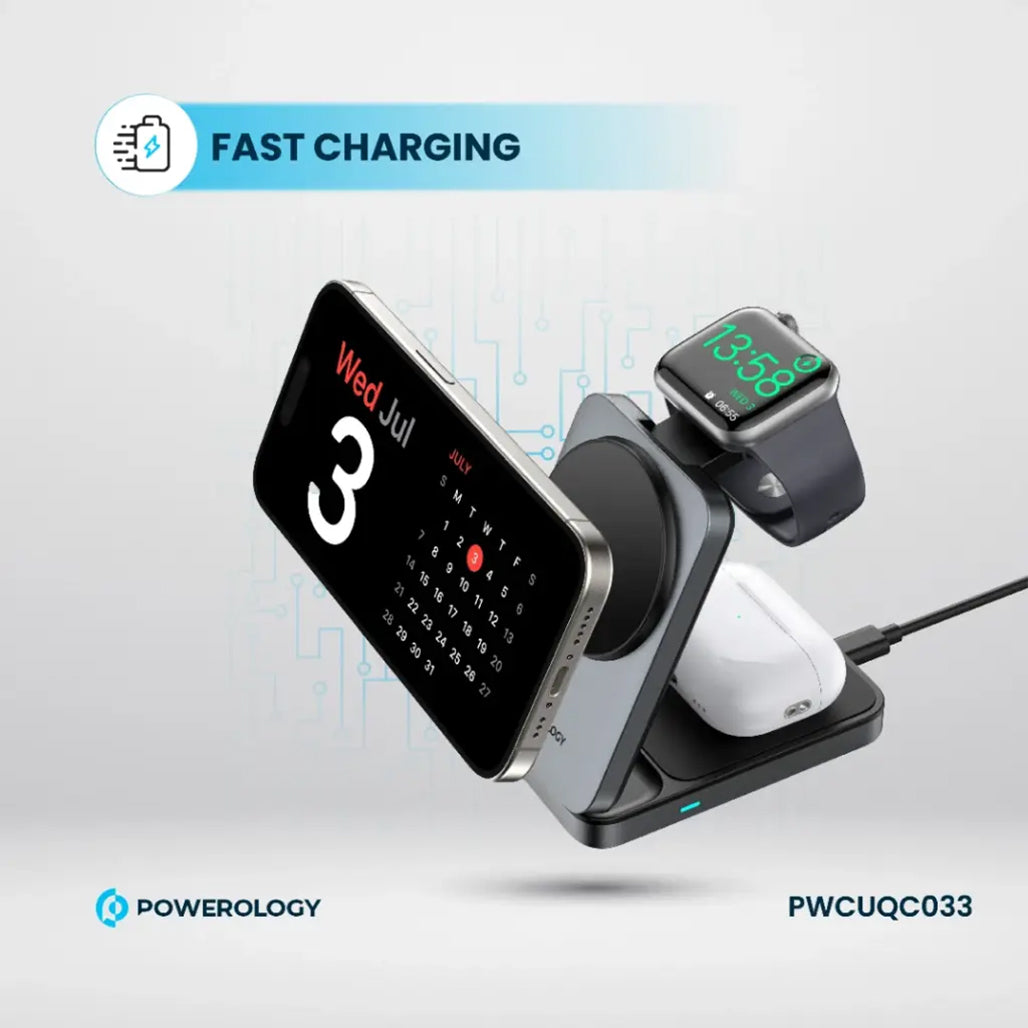 A Photo Of Powerology Qi2 Fast Charging Multi-Device Hub – Compact Wireless Charger for Apple Devices