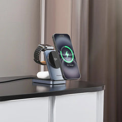A Photo Of Powerology Qi2 Fast Charging Multi-Device Hub – Compact Wireless Charger for Apple Devices
