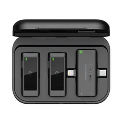 A Photo Of Powerology PWMIC2BK MFI Dual Connector Wireless Lavalier Microphone Set - Compatible with iPhone & iPad