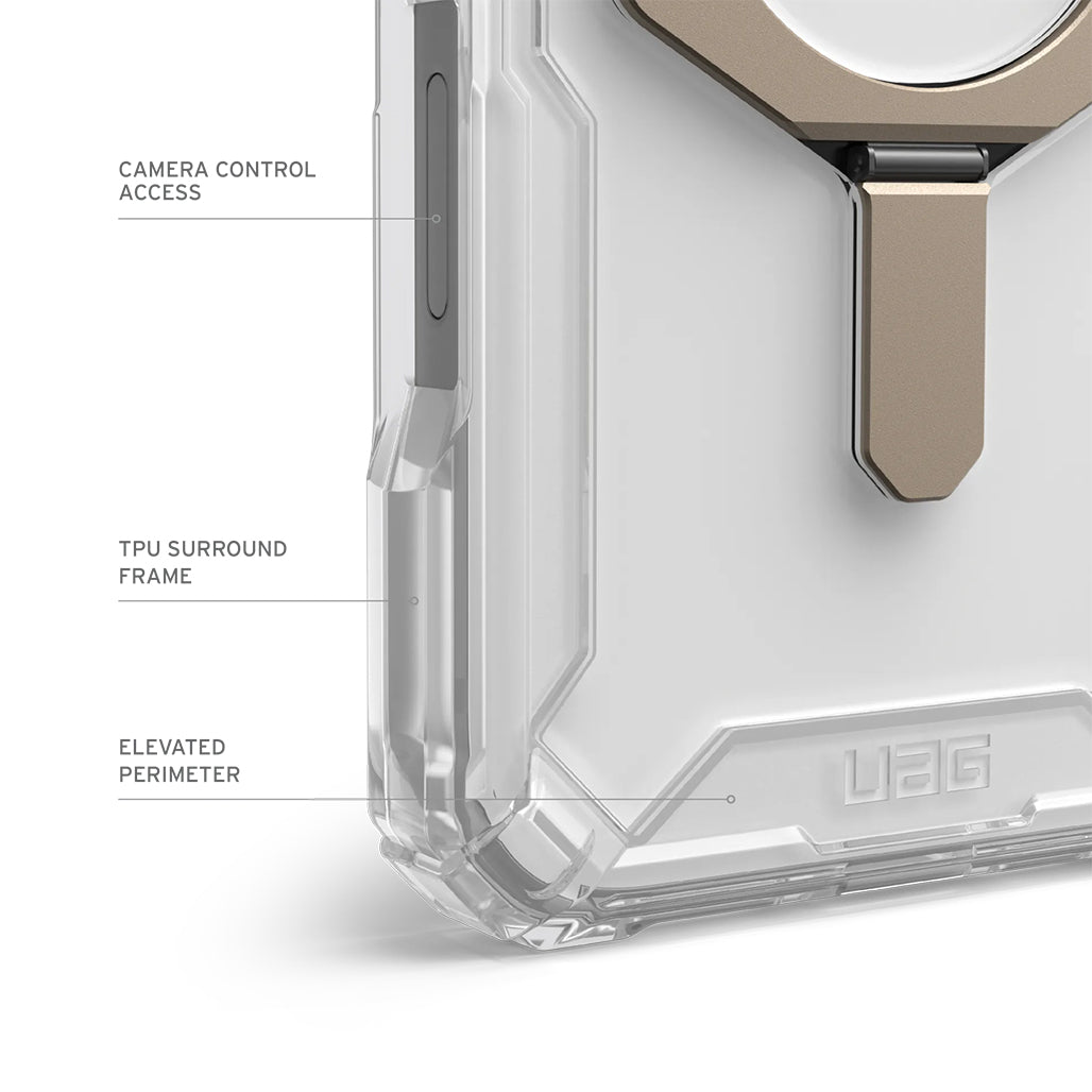 A Photo Of UAG Plasma XTE iPhone 16 Pro Max Case - Clear/Titanium | Ultimate Drop Protection, MagSafe Compatibility, and Metal Kickstand