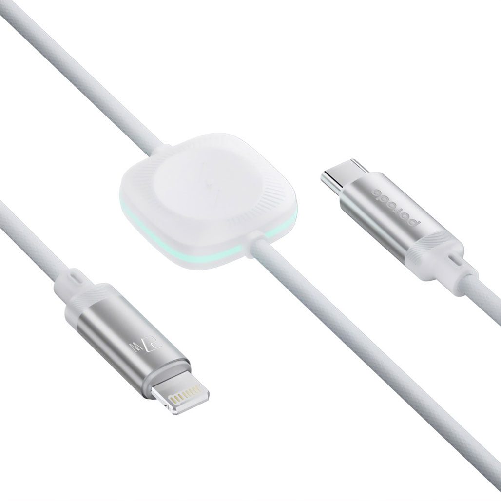 A Photo Of Porodo 2 in 1 C-L 27W Cable with Wireless Watch Charger 1.2M- White | PD-2N1CLWC-WH