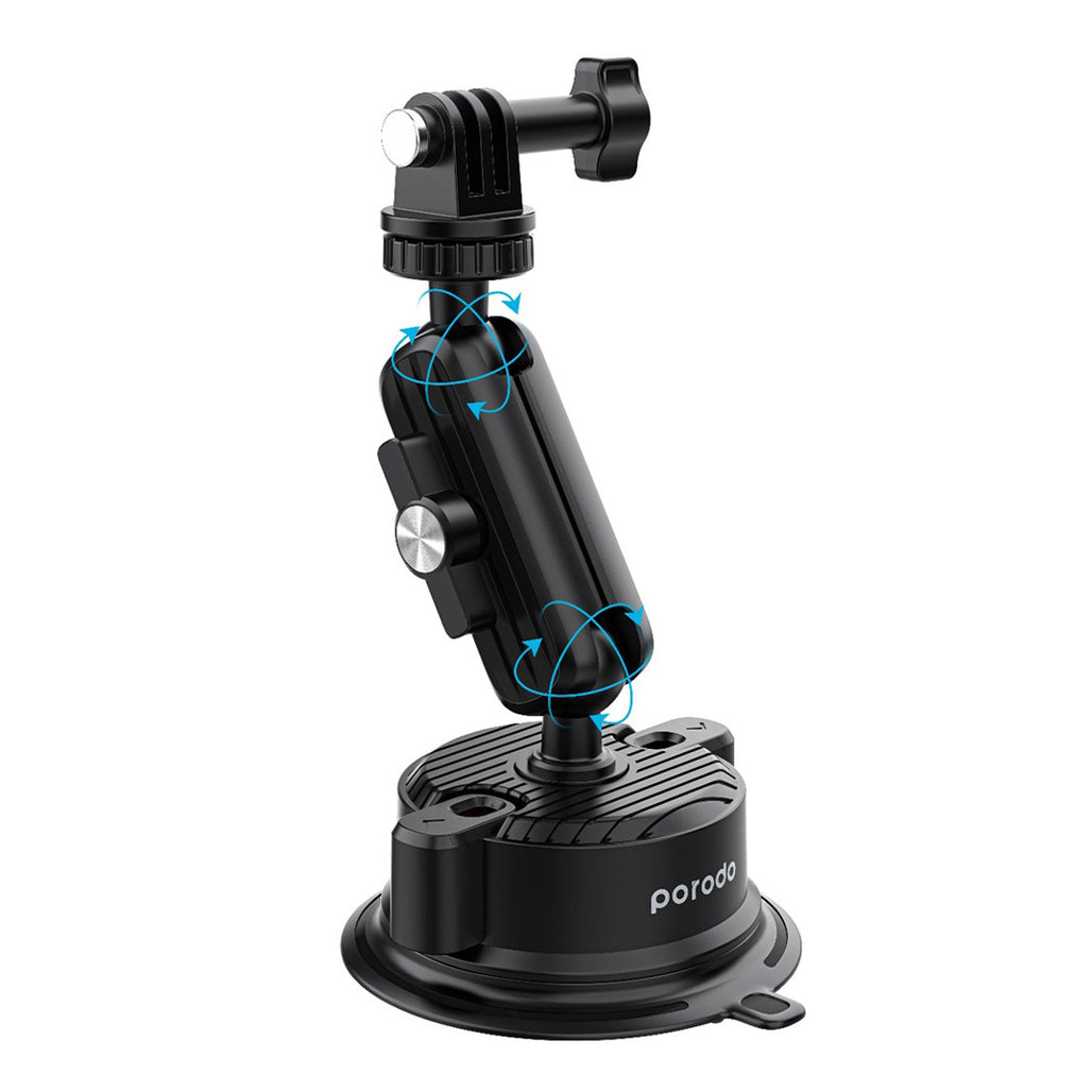 A Photo Of Porodo 2in1 Mobile and Camera Mount with Suction Base - Black
