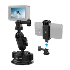 A Photo Of Porodo 2in1 Mobile and Camera Mount with Suction Base - Black