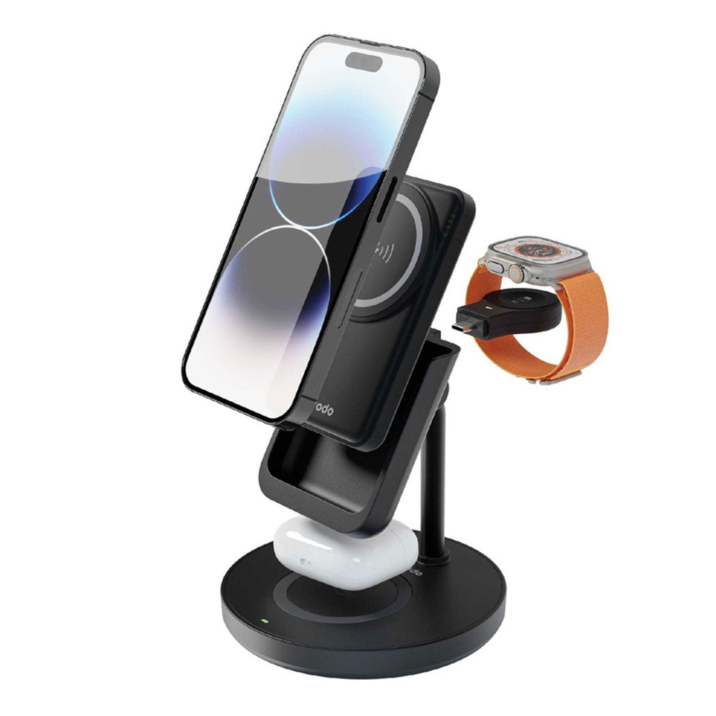 A Photo Of Porodo PD-PBFCH024-BK 5000mAh 4-In-1 MagSafe Power Bank Dock