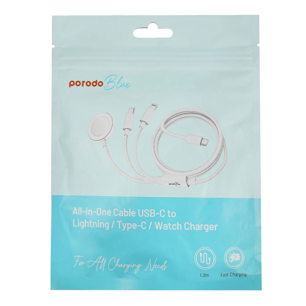 A Photo Of Porodo PB-AWLCC-WH All-in-one Cable USB-C to Lightning Type-C Watch Charger
