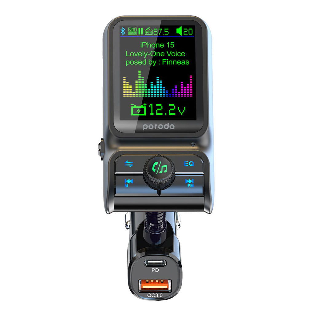 A Photo Of Porodo Dual Port Car Charger FM Transmitter PD 36W QC 18W - Black