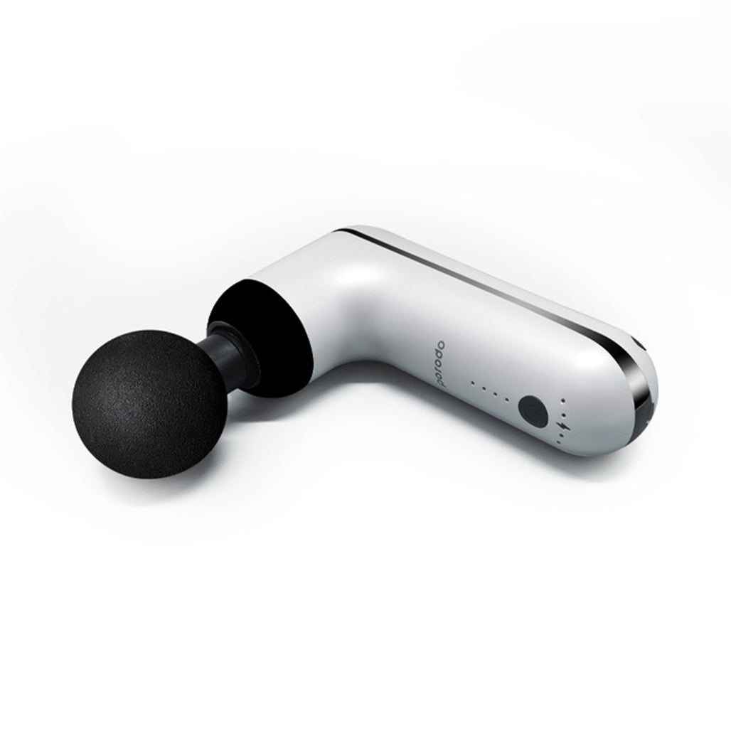 A Photo Of Porodo Lifestyle 12V Varying Speed Mini Massage Gun With USB-C Port 2000mAh - White