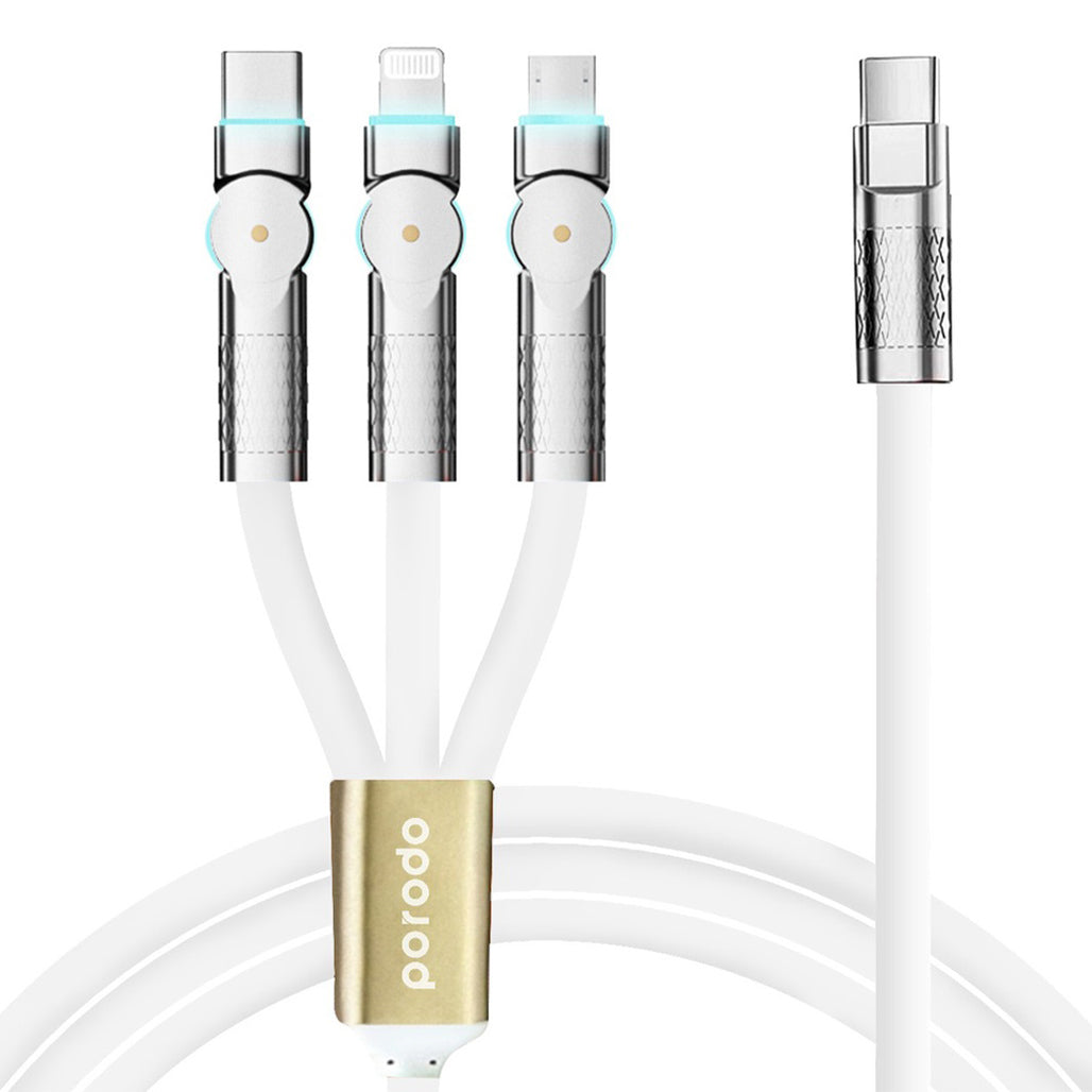 A Photo Of Porodo PD100W 3-in-1 Cable 180 Degrees Rotation: 1.2M - White