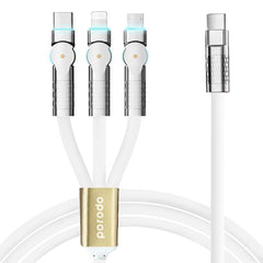 A Photo Of Porodo PD100W 3-in-1 Cable 180 Degrees Rotation: 1.2M - White