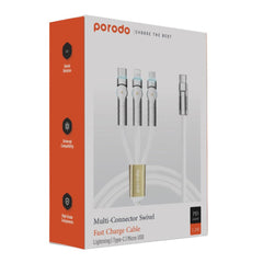 A Photo Of Porodo PD100W 3-in-1 Cable 180 Degrees Rotation: 1.2M - White
