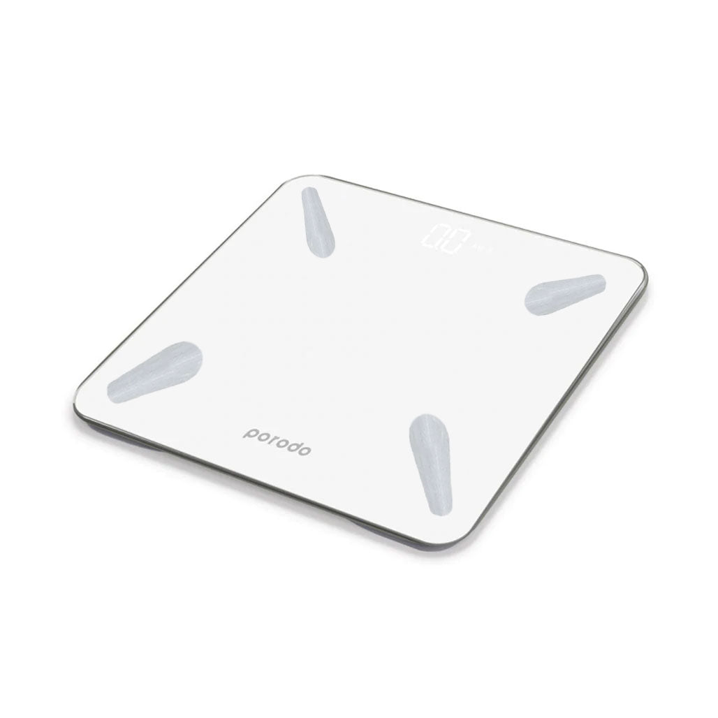 A Photo Of Porodo Smart Body Scale - 18 Health Metrics, Up to 180kg Capacity, Interactive iOS & Android App, Multiple User Profiles - PD-LSBSC-WH