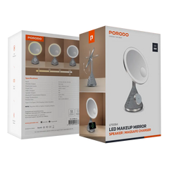 A Photo Of Porodo LED Makeup Mirror with Wireless Charging, Adjustable Lighting, and Bluetooth Speaker