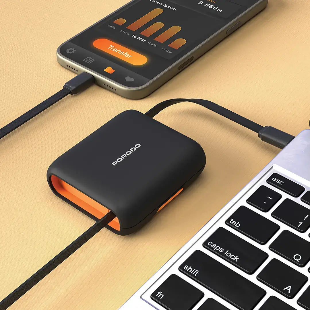A Photo Of Porodo Multi-Functional Travel Data Cable Set – Orange - PDS0013OG