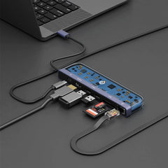 A Photo Of Powerology 7-in-1 USB-C Multi Hub Crystalline Series - 4K HDMI, 1000Mbps Ethernet, 100W PD Charging