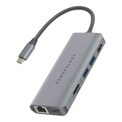 A Photo Of Powerology 7-in-1 USB-C Hub with Ethernet & HDMI - 87W PD, 4K HDMI, Space Gray