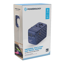 A Photo Of Powerology Universal Multi-Port Travel Adapter PD 65W – Compact, Fast Charging Solution with GaN Technology