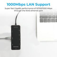 A Photo Of Promate PrimeHub-Go | 9-in-1 Multiport USB-C Hub with 100W Power Delivery, 4K HDMI, Ethernet, and More