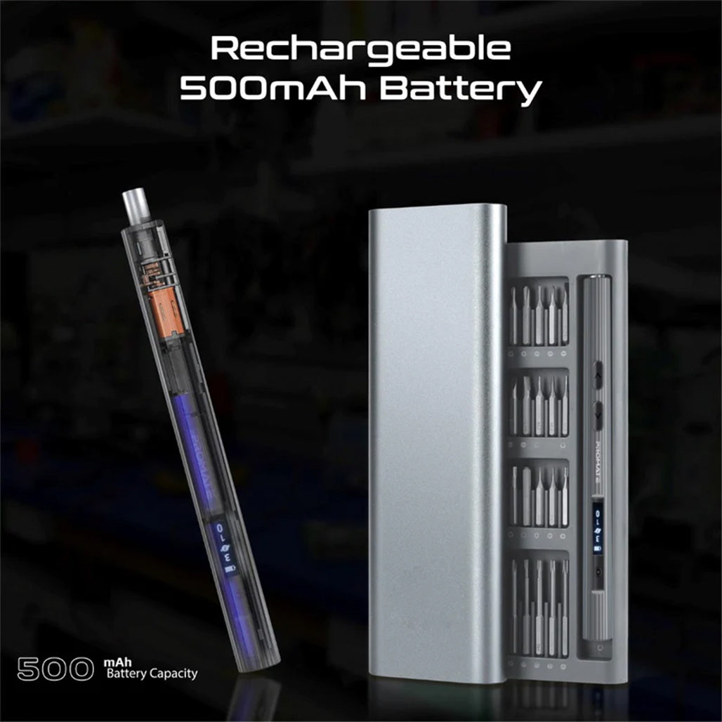 A Photo Of Promate ProTools-62A - 62-Piece Cordless Electric Screwdriver Kit with LED Light and High-Quality S2 Steel Bits