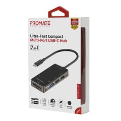 A Photo Of Promate Ultra-Fast Compact Multi-Port USB-C Hub | 4K HDMI, 3 USB 3.0 Ports, USB-C, Dual Card Reader | High-Speed Data Transfer