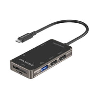 Promate Ultra-Fast Compact Multi-Port USB-C Hub | 4K HDMI, 3 USB 3.0 Ports, USB-C, Dual Card Reader | High-Speed Data Transfer