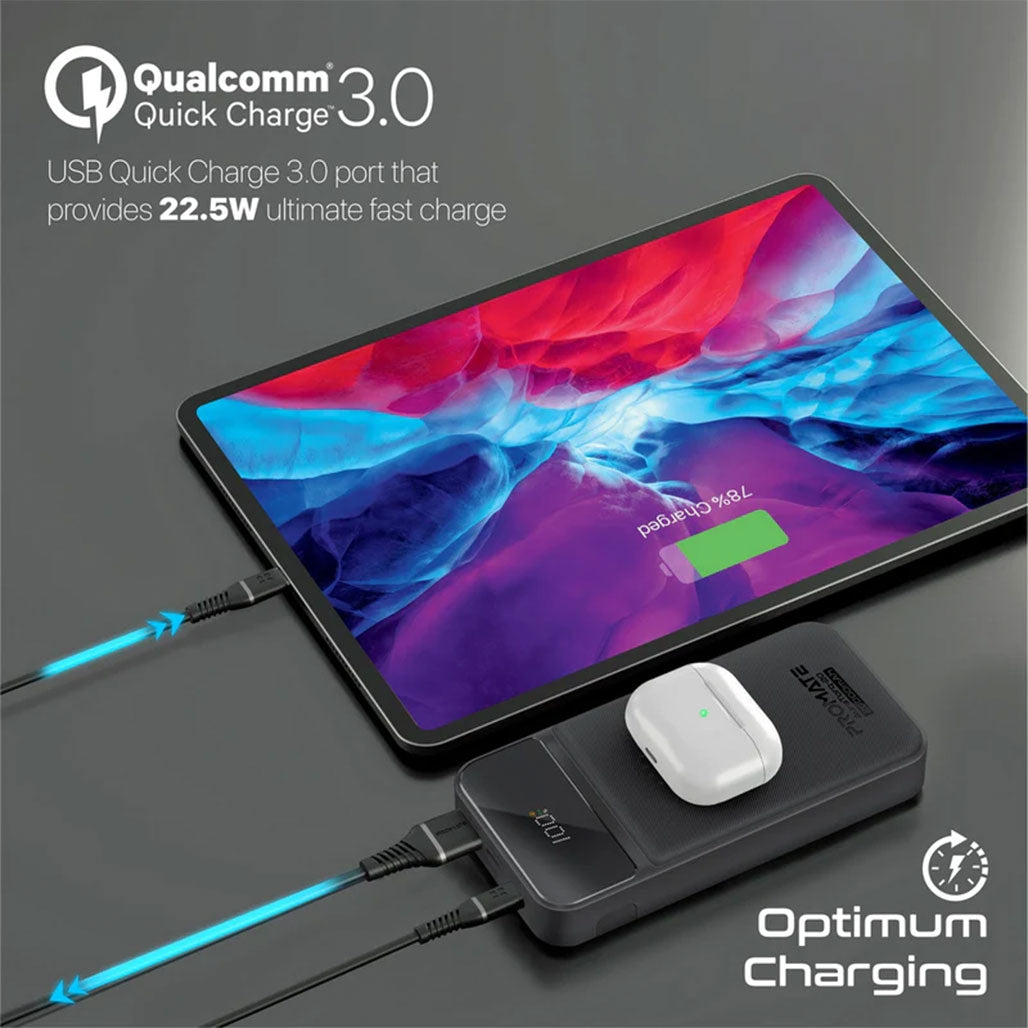 A Photo Of Promate AuraTorq-20 Ultra Slim 15W Wireless Charging Power Bank | 20W PD & QC3.0 Fast Charger