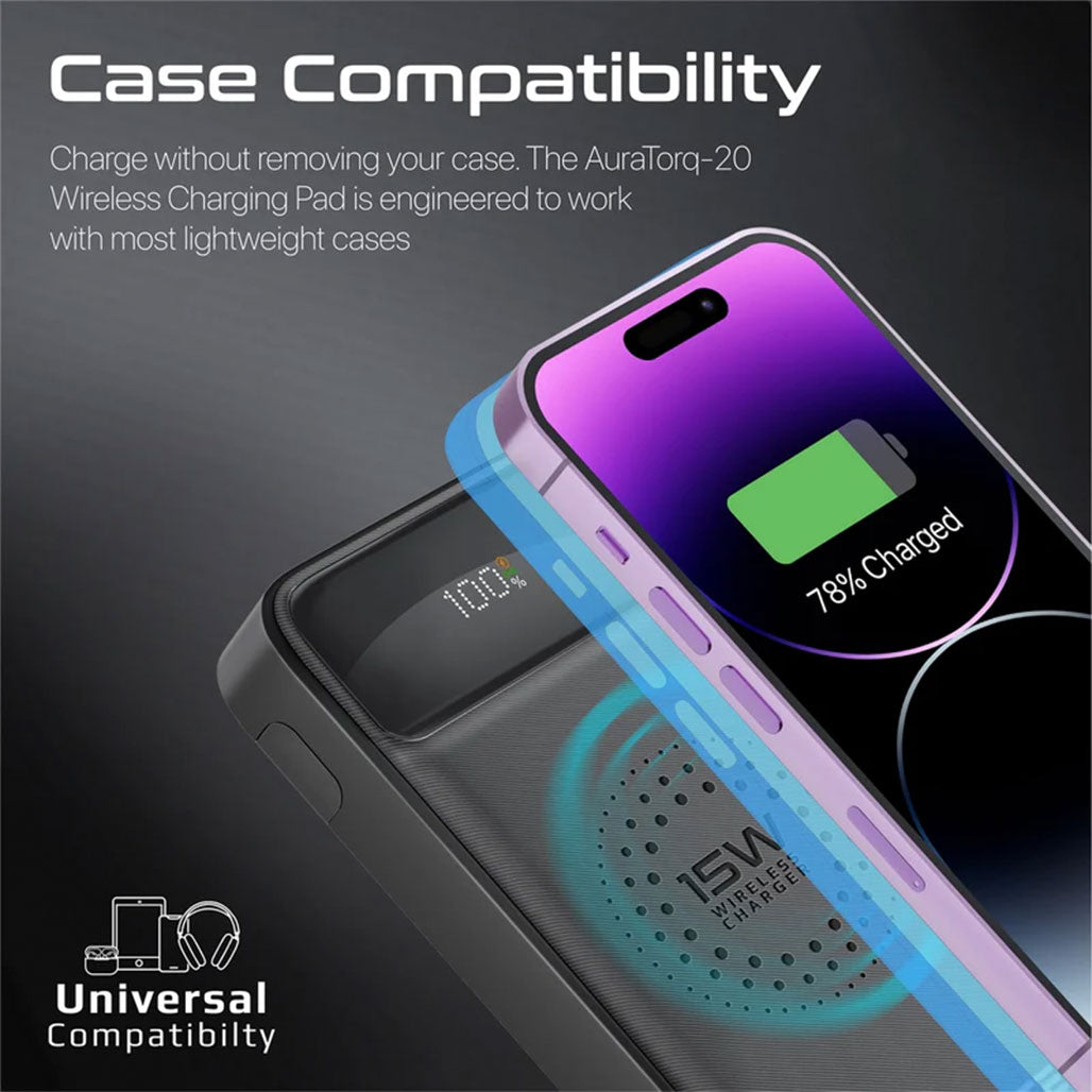 A Photo Of Promate AuraTorq-20 Ultra Slim 15W Wireless Charging Power Bank | 20W PD & QC3.0 Fast Charger