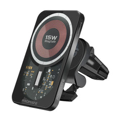 A Photo Of Promate LucidMount-15 15W MagSafe Transparent Car Wireless Charger | High-Speed Charging with Cradleless Design