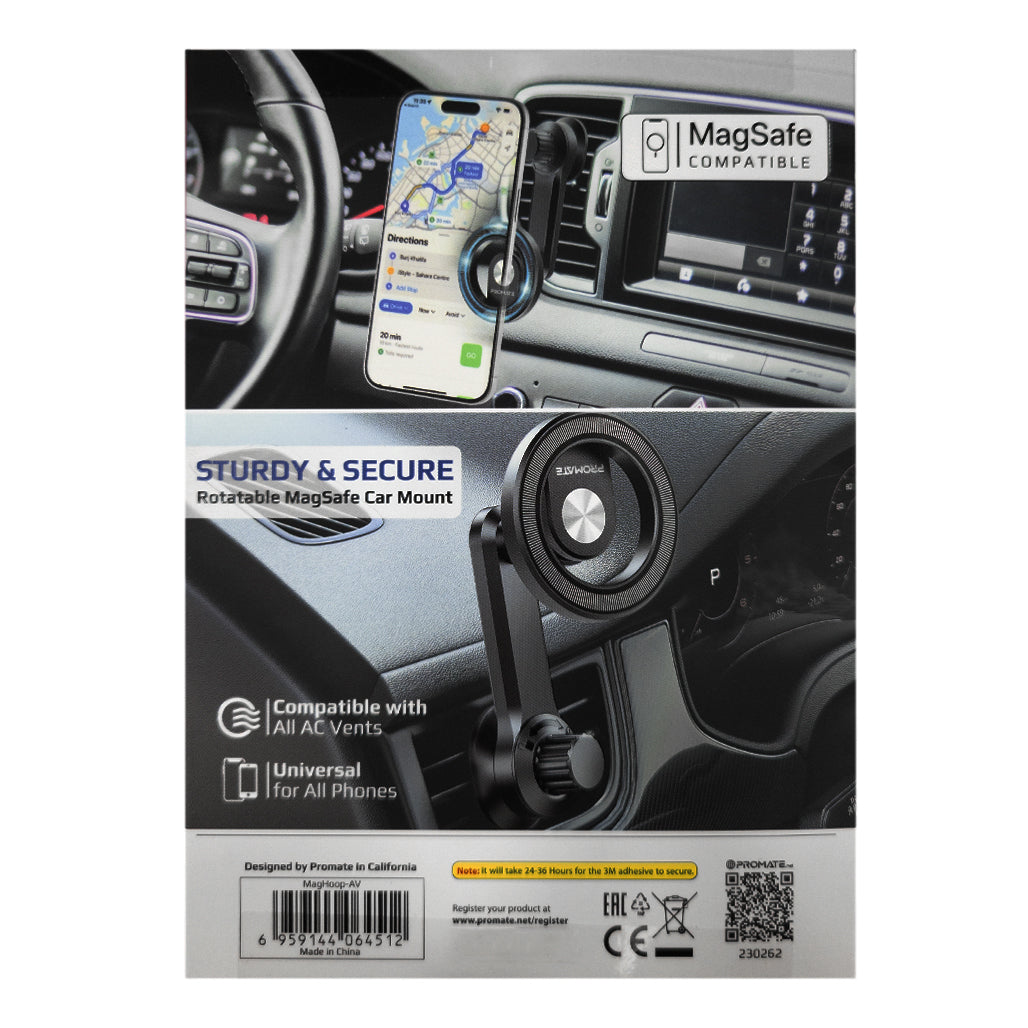 A Photo Of Promate MagGrip Cradeless Magnetic Ring Smartphone Holder for AC Vent | MagHoop-AV – Universal Compatibility & Secure Grip