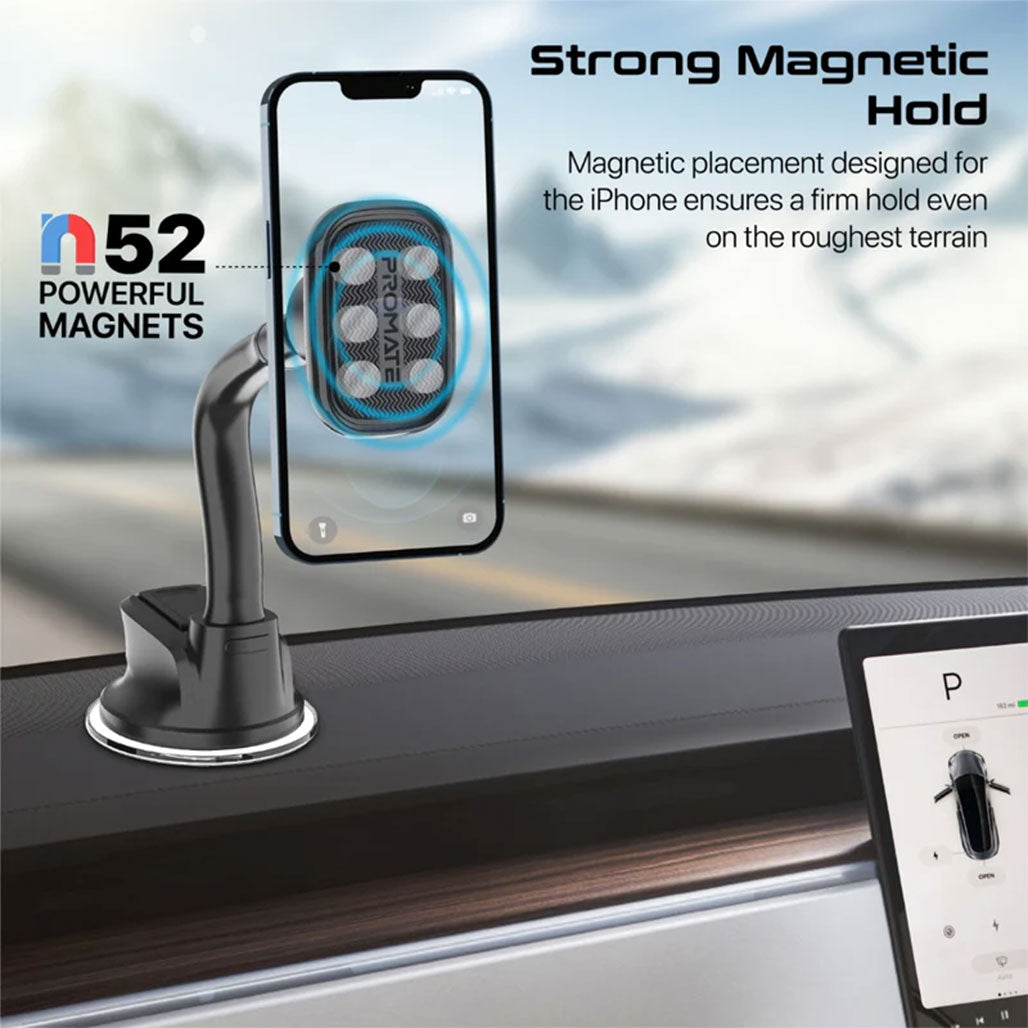 A Photo Of Promate MagMount-L SecureGrip™ Magnetic Smartphone Holder – Cradleless Dashboard & Windshield Mount with 360° Rotation