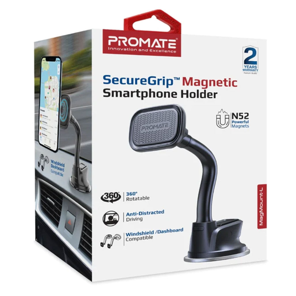 A Photo Of Promate MagMount-L SecureGrip™ Magnetic Smartphone Holder – Cradleless Dashboard & Windshield Mount with 360° Rotation
