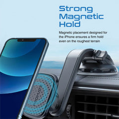 A Photo Of Promate MagMount-XL SecureGrip™ Magnetic Smartphone Holder – Cradleless Windshield & Dashboard Mount for iPhone with Adjustable Arm