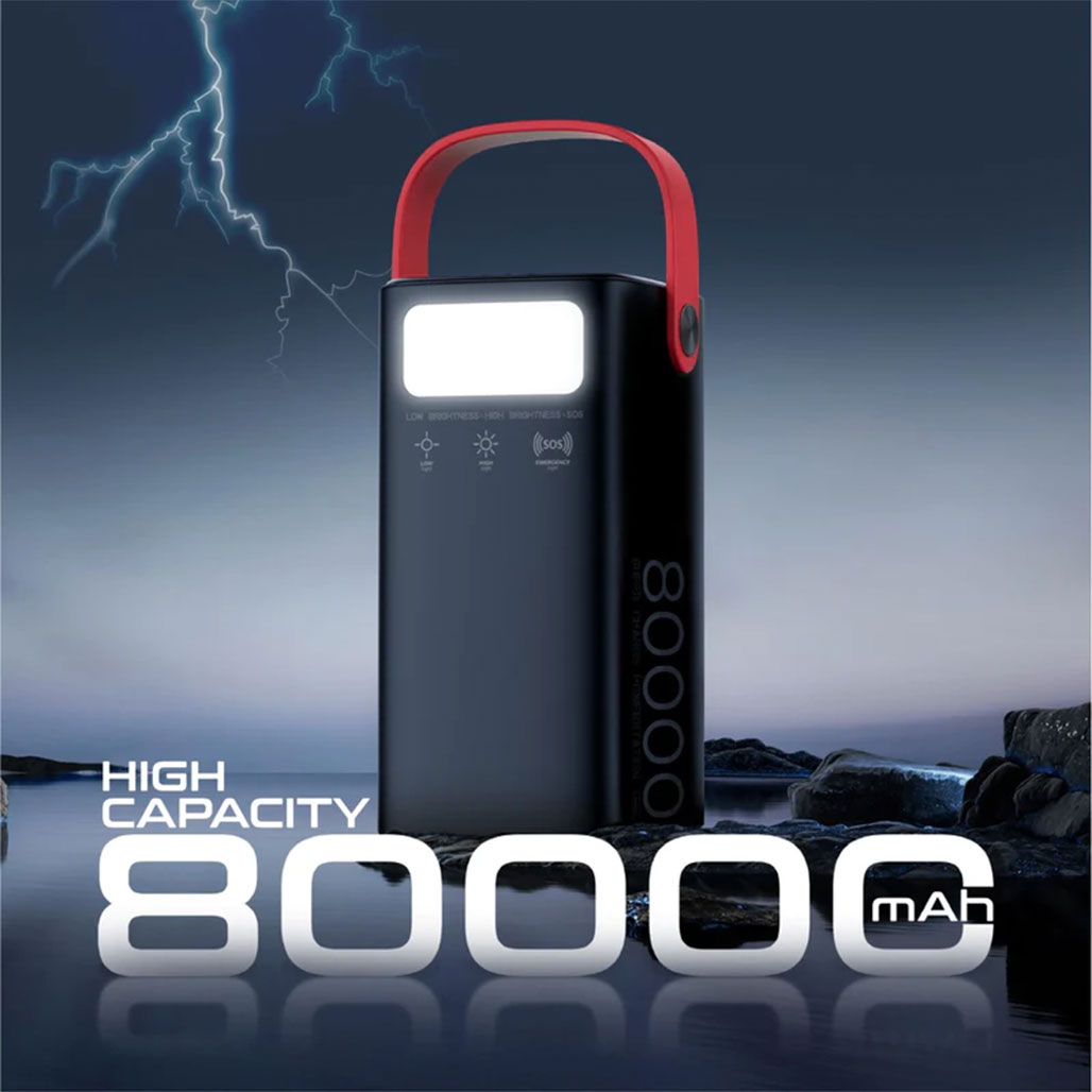 A Photo Of Promate PowerMine-80 - 80000mAh High-Capacity 65W Fast-Charging Power Pack with LED Light