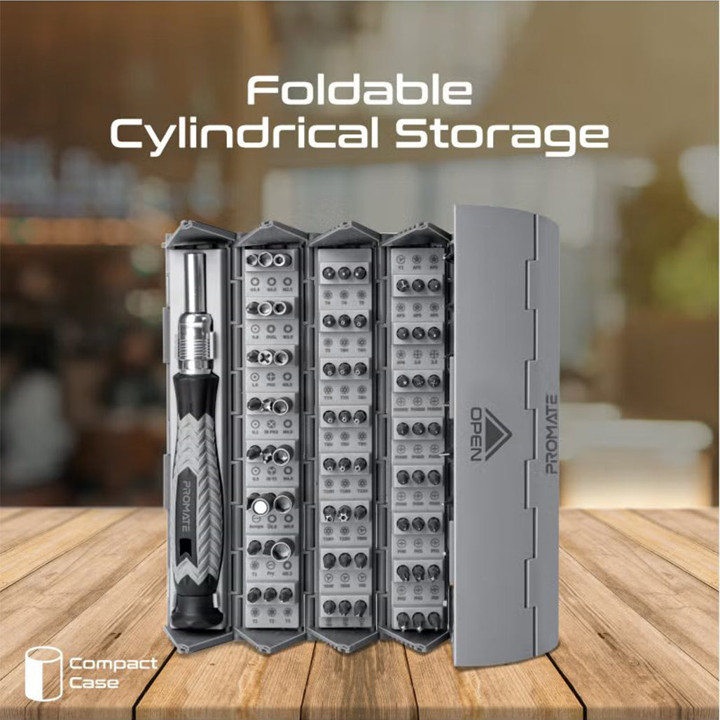 A Photo Of Promate ProTools-126M - 126-Piece Cylindrical Magnetic Screwdriver Kit with Foldable Storage