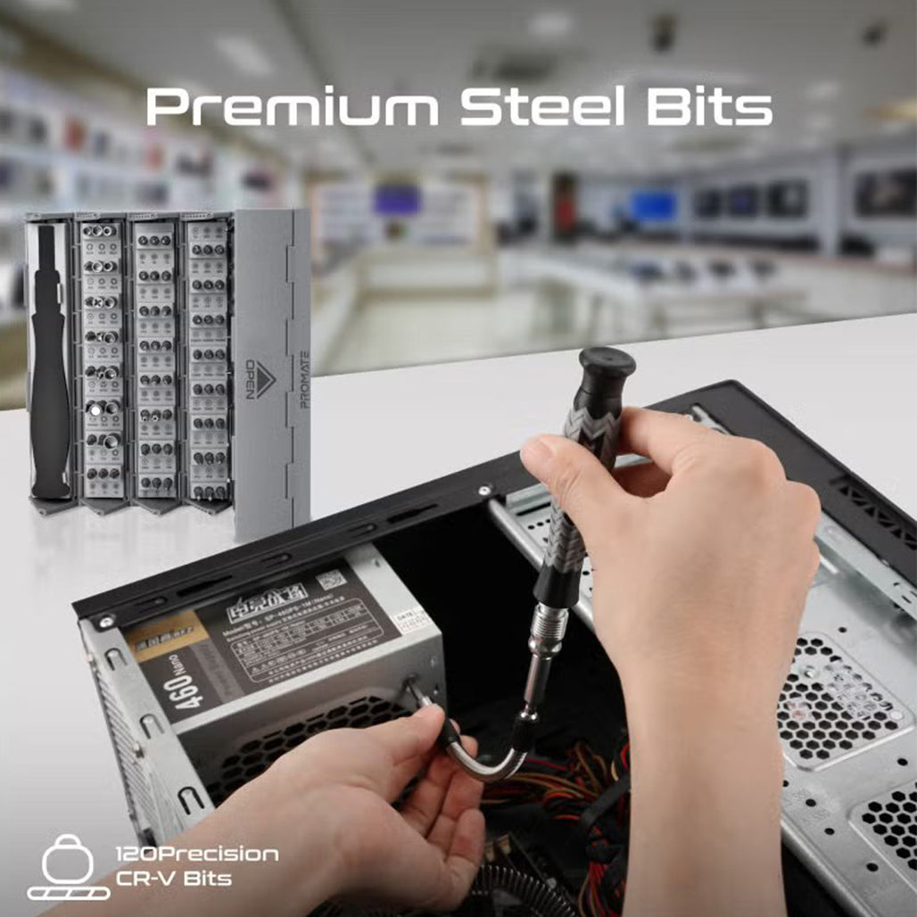 A Photo Of Promate ProTools-126M - 126-Piece Cylindrical Magnetic Screwdriver Kit with Foldable Storage