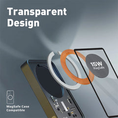 A Photo Of Promate TransPack-5 Transparent 15W MagSafe Wireless Charging Power Bank - 5000mAh with 20W Power Delivery & Quick Charge 3.0