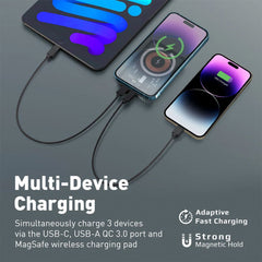 A Photo Of Promate TransPack-5 Transparent 15W MagSafe Wireless Charging Power Bank - 5000mAh with 20W Power Delivery & Quick Charge 3.0