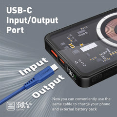 A Photo Of Promate TransPack-5 Transparent 15W MagSafe Wireless Charging Power Bank - 5000mAh with 20W Power Delivery & Quick Charge 3.0