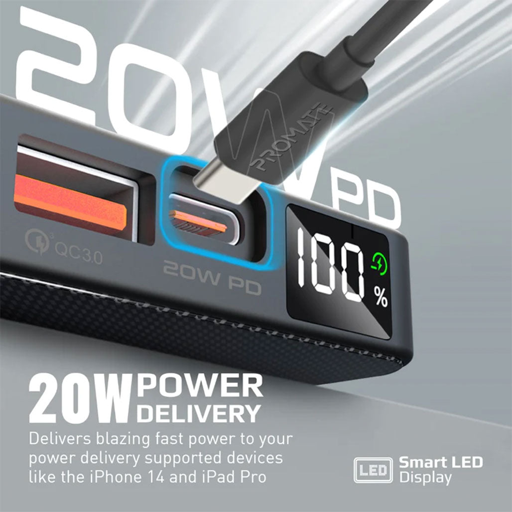 A Photo Of Promate TransPack-5 Transparent 15W MagSafe Wireless Charging Power Bank - 5000mAh with 20W Power Delivery & Quick Charge 3.0