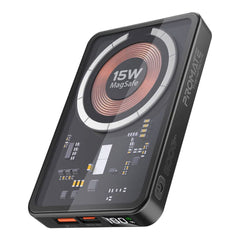 A Photo Of Promate TransPack-5 Transparent 15W MagSafe Wireless Charging Power Bank - 5000mAh with 20W Power Delivery & Quick Charge 3.0