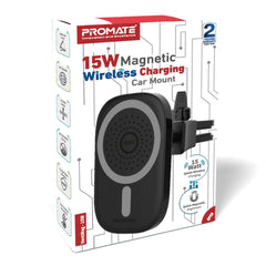 A Photo Of Promate VentMag-15W Magnetic Wireless Charging Car Mount | 15W Fast Charging, MagSafe Compatible, No-Arm Design
