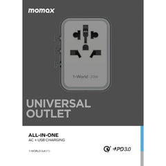 A Photo Of Momax 1-World 20W 3 Ports AC Travel Adapter - Versatile Charging for 150+ Countries