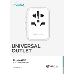 A Photo Of Momax 1-World 20W 3 Ports AC Travel Adapter - Versatile Charging for 150+ Countries