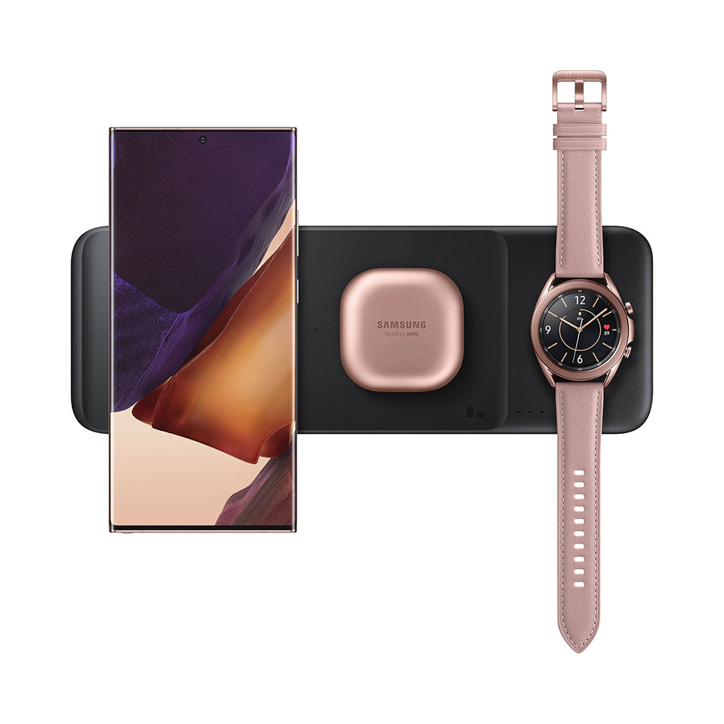 A Photo Of Samsung Wireless Charger Trio - Black | 3-in-1 Fast Charging Pad for Phone, Galaxy Watch, and Earbuds