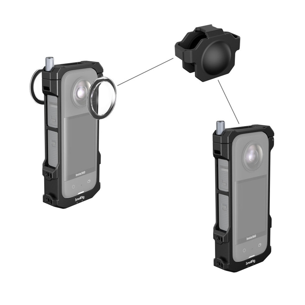 A Photo Of SmallRig Frame for Insta360 X3 | 4088B | Protective Frame with Cold Shoes, Folding Fingers, and Silicone Lens Cap