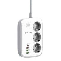 Tellur Smart WiFi Power Strip with 3 Outlets, PD30W, QC18W, 2xUSB 2.4A, 2500W, 10A, 2m Cable - White