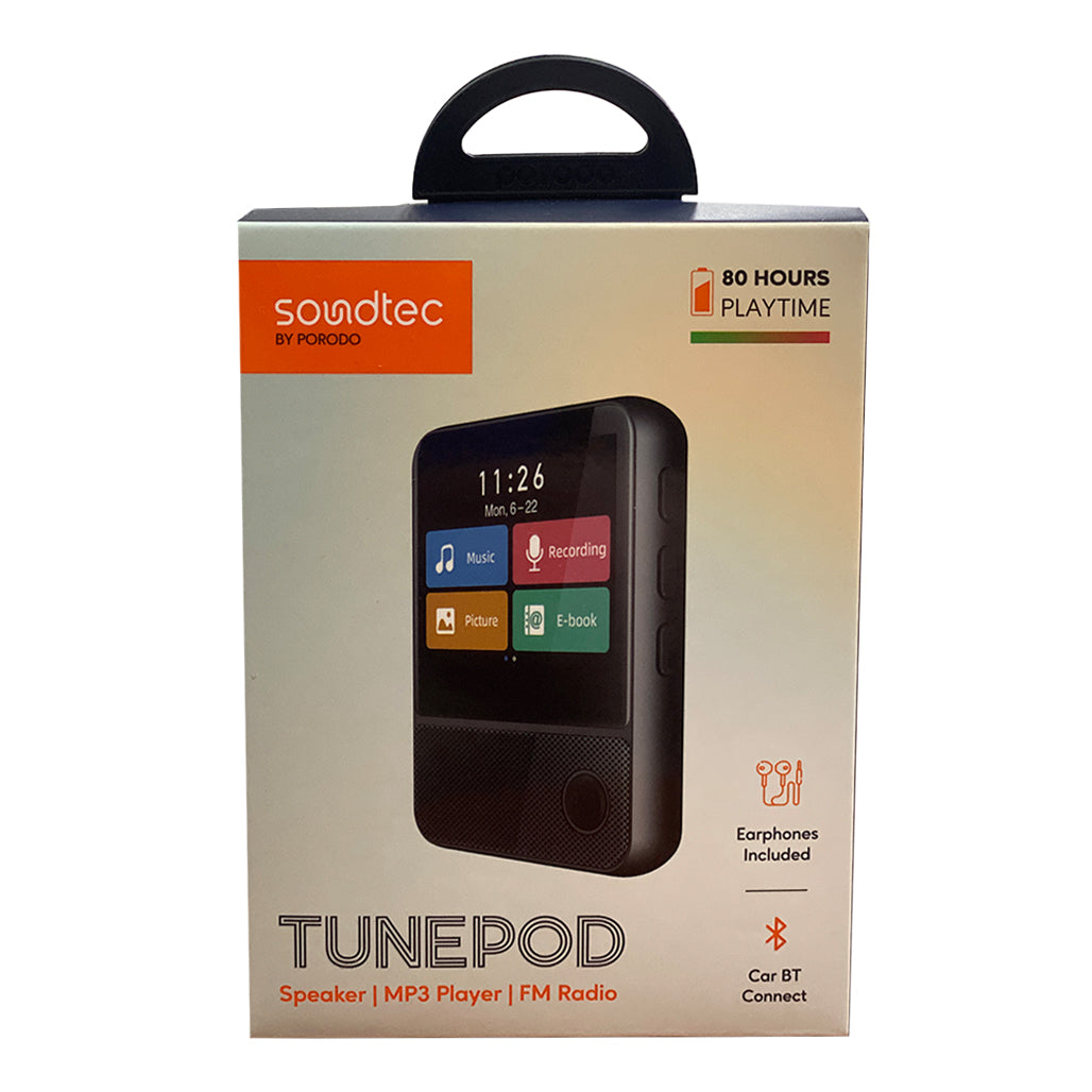 A Photo Of Porodo Soundtec TunePod Speaker with MP3 Player, FM Radio, and 80-Hour Music Playback