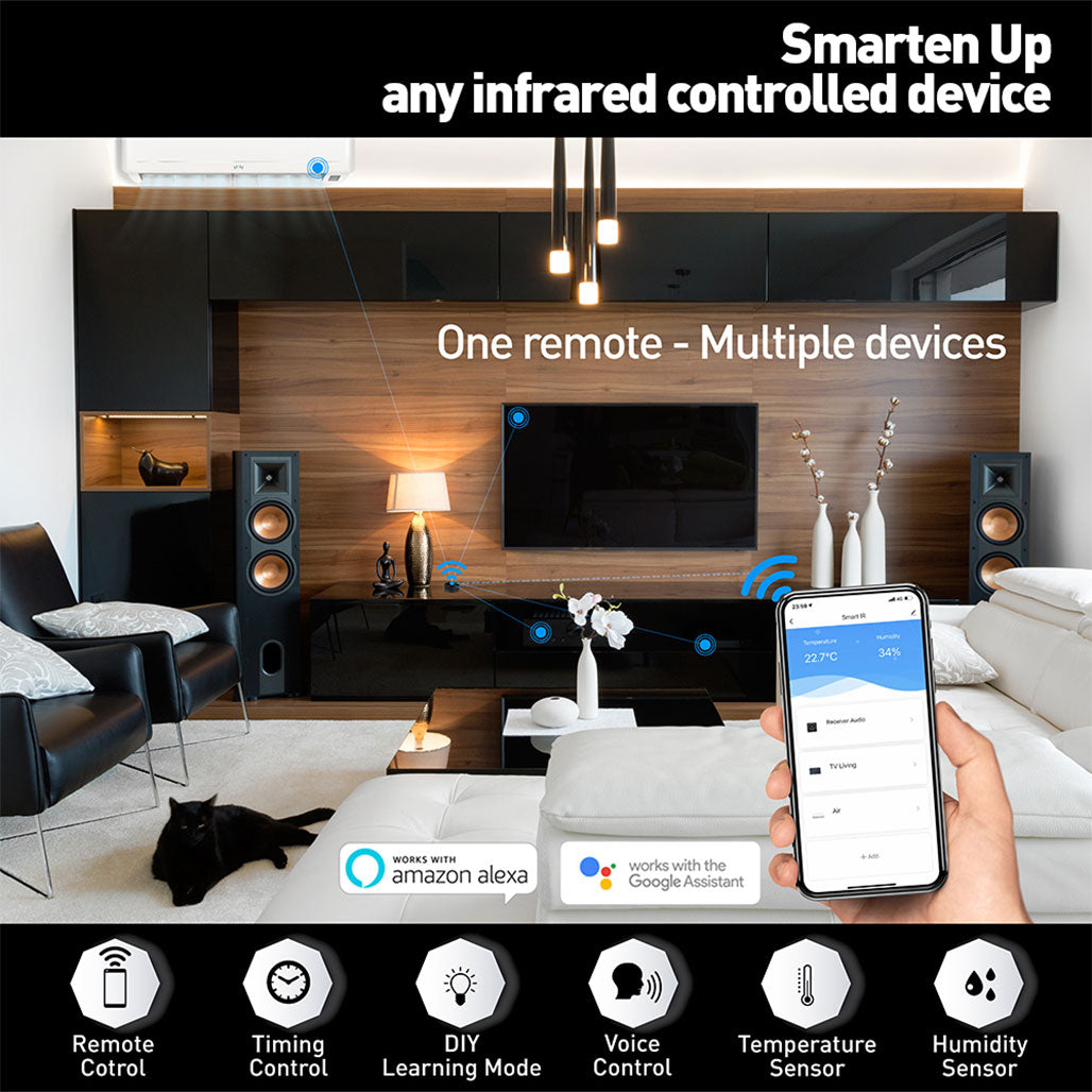 A Photo Of Tellur Smart IR WiFi Remote Control & Temperature and Humidity Sensor – Universal Infrared Controller with Voice and App Control