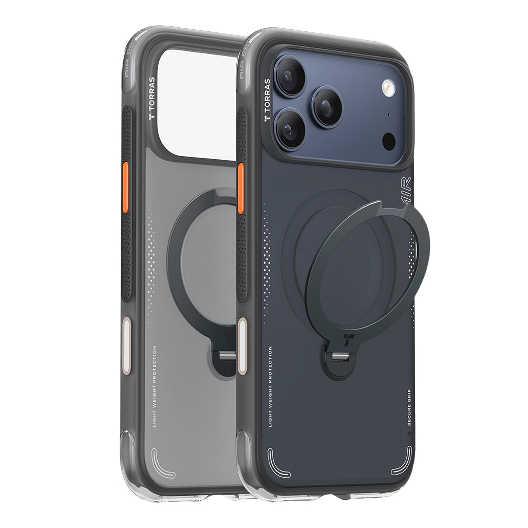 A Photo Of Torras Ostand Q3 Air for iPhone 17 Series | MagSafe-Compatible Case with 360° Spin Stand & Airbag Protection